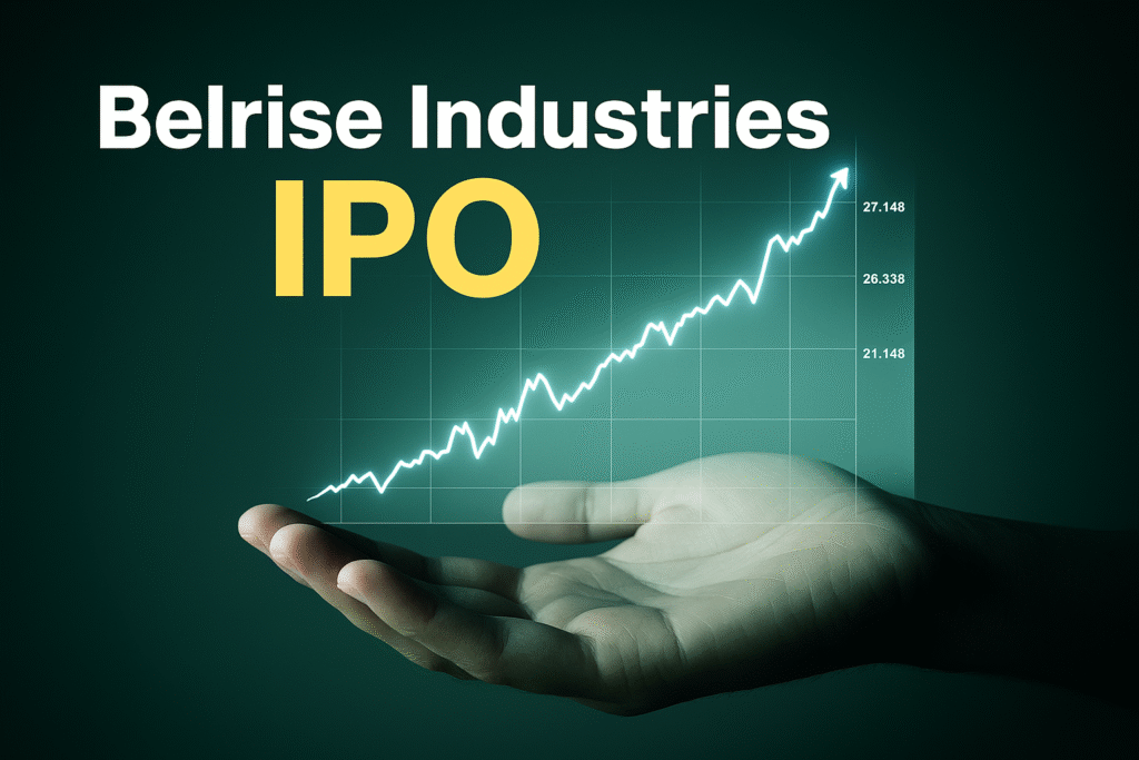 Belrise Industries IPO announcement with rising stock chart graphic symbolizing investment growth and market opportunity.