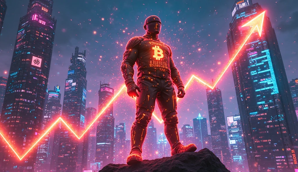 Bitcoin glowing symbol with upward trend line chart in the background, representing cryptocurrency market growth and bullish momentum. Digital finance and blockchain theme with futuristic blue and gold tones. Ideal for Bitcoin news, crypto forecast, or financial blog